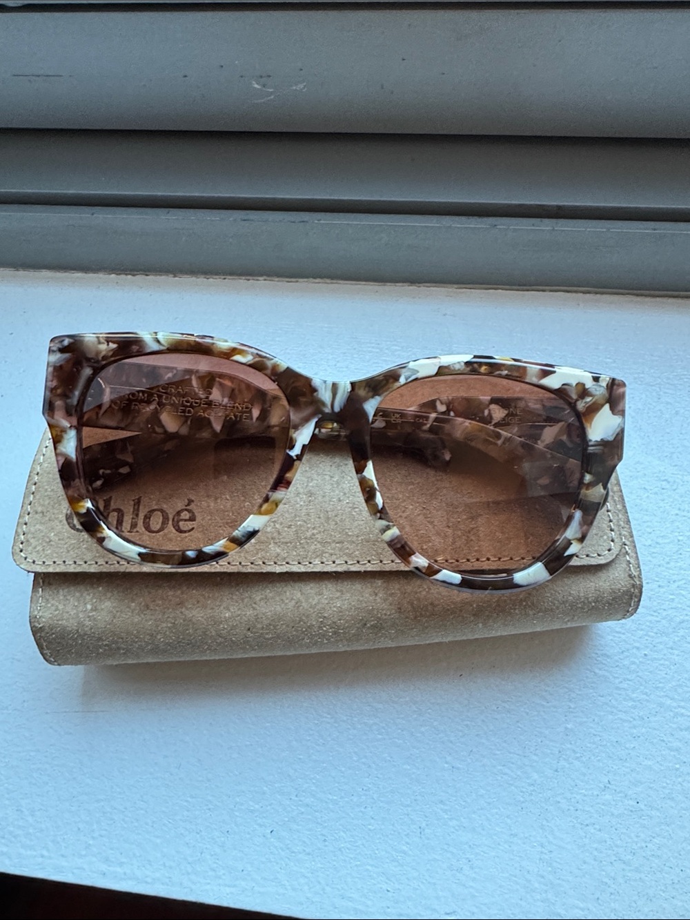 Chloé Sunglasses in Stone Beige & Suede Eyewear Case in Beige/Tan